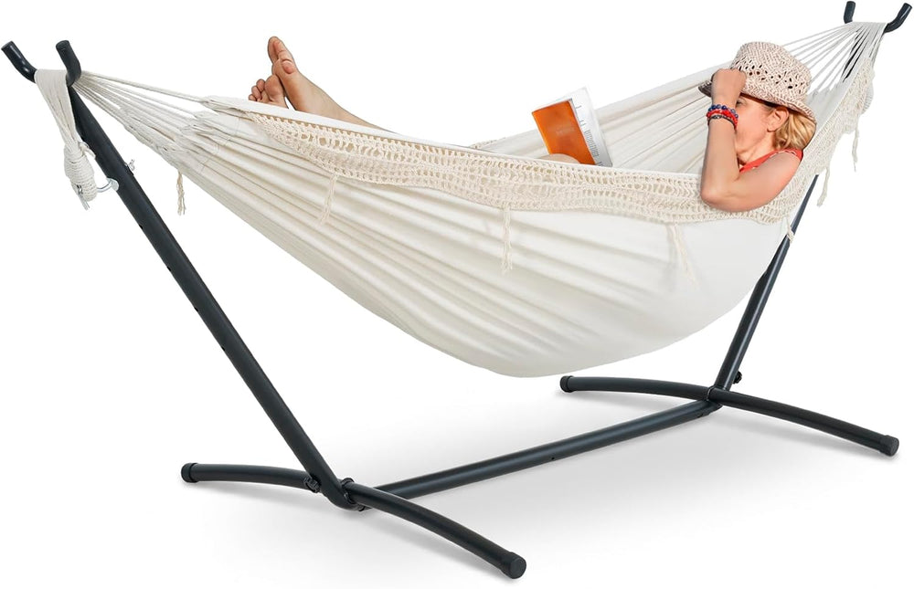 Lazy Daze Hammocks 9FT Double Hammock with Sturdy Steel Stand and Durable Fab...