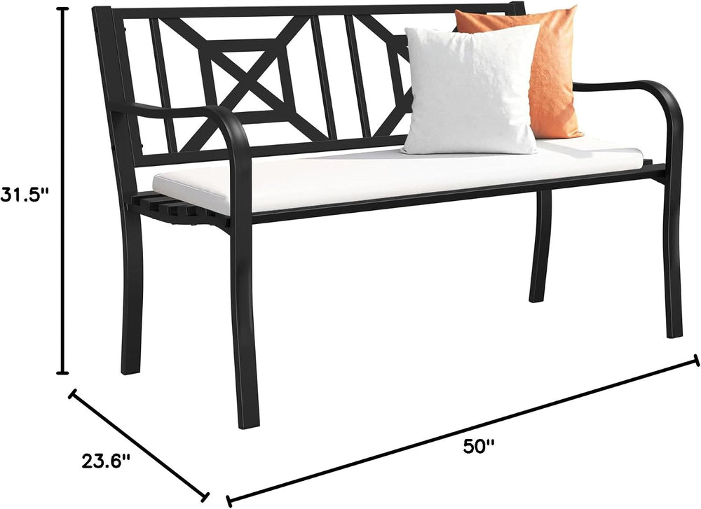 Black Outdoor Bench, Metal Weatherproof Garden Bench Cast Iron Heavy-Duty Pat...