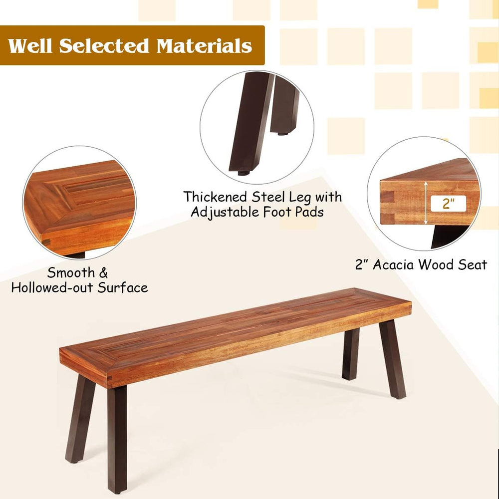 GIANTEX 60" Acacia Wood Bnech, 3-Person Backless Outdoor Patio Dining Be...