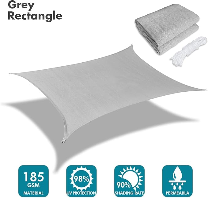KANAGAWA Sun Shade Sail Curved 24'X24' Grey Rectangle Outdoor Shade C...