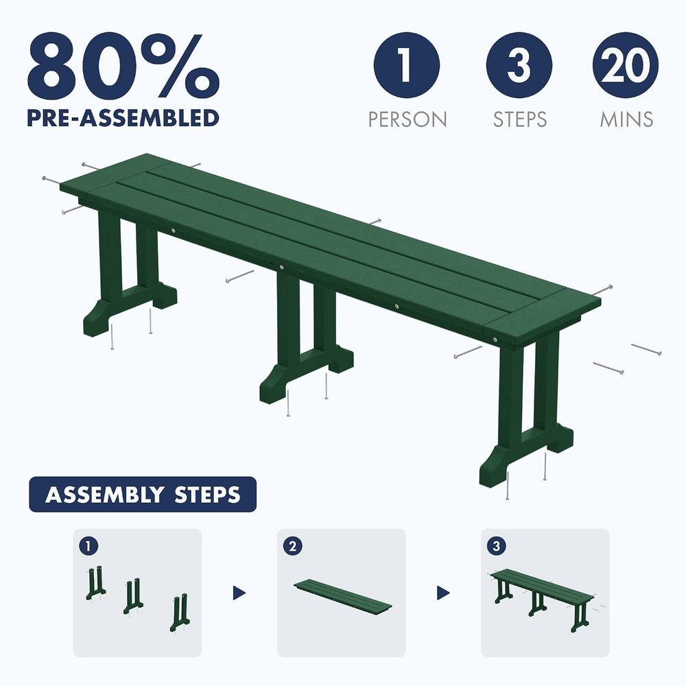 WO HOME FURNITURE 65" HDPE Outdoor Bench, 660 lbs Capacity, Dark Green