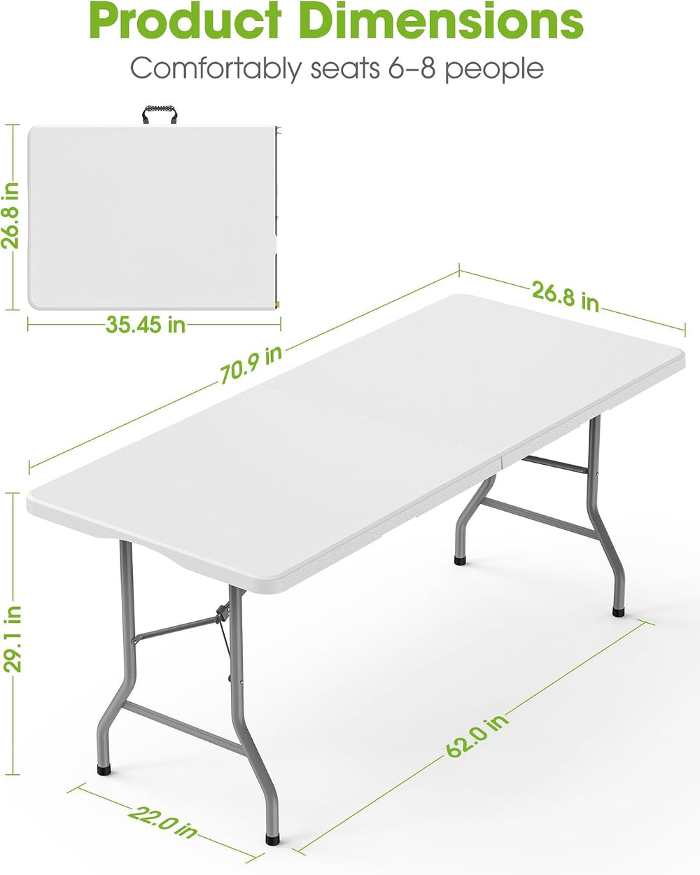 Pureegg 6ft Folding Table, Foldable Dining Indoor Outdoor White 2 Pack