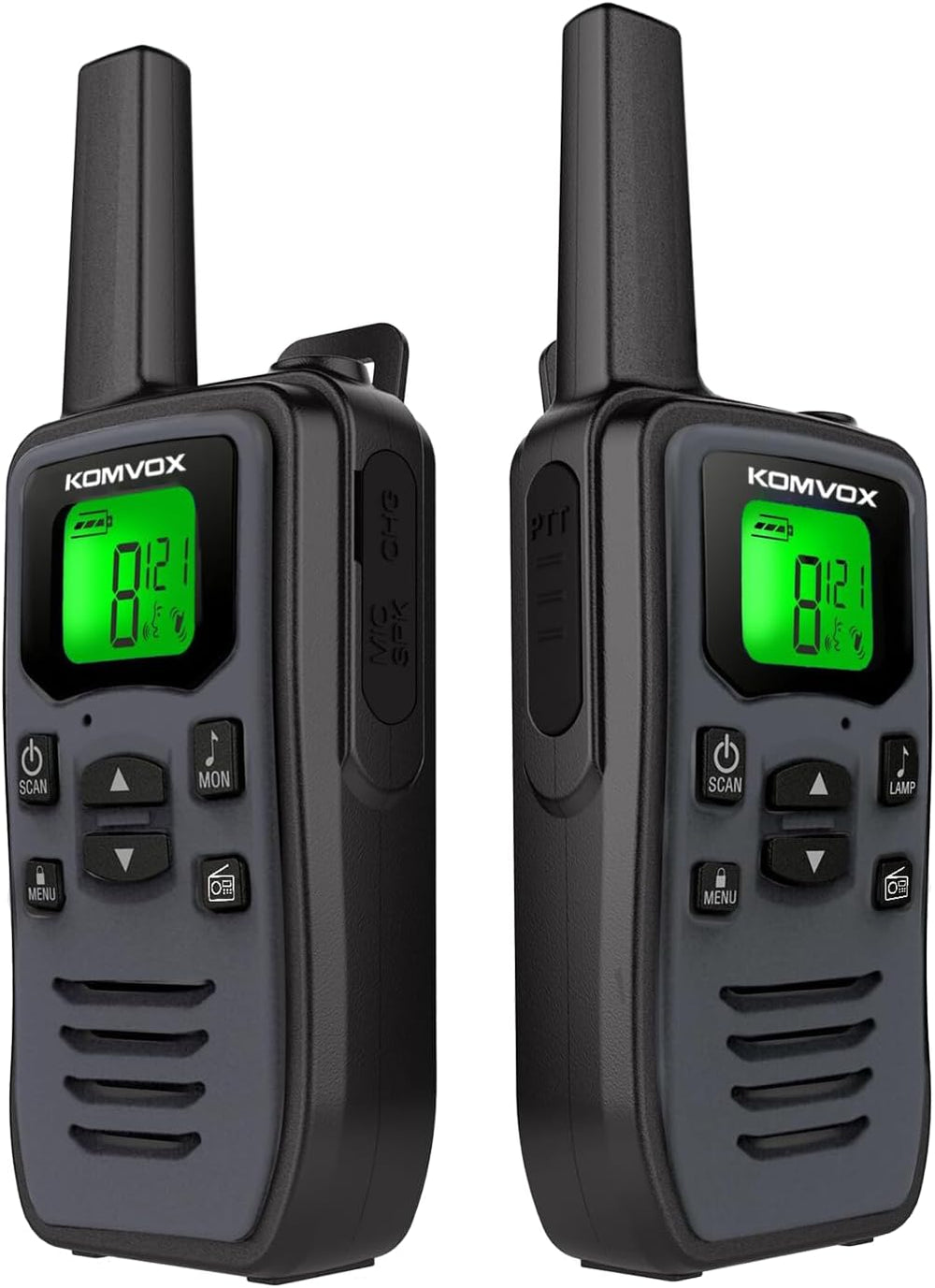 Gray Rechargeable Walkie Talkies for Adults, Long Range 36 Channels FRS Two W...