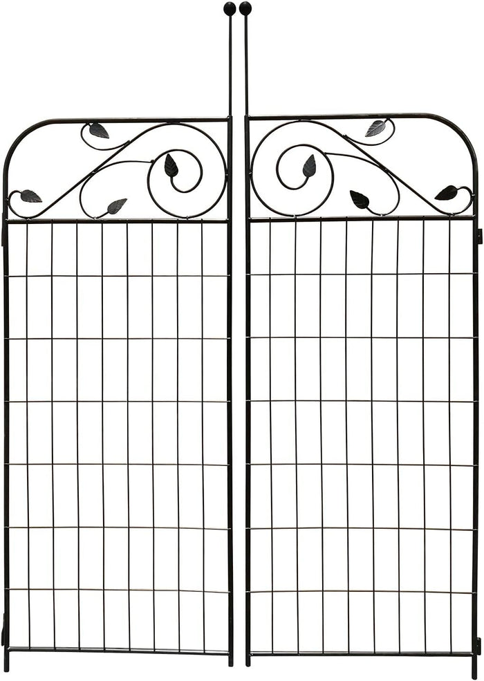 1 Pack 44 Inches x 36 Inches Black Coated Steel Decorative Garden Fence Gate with 8 Leaves, Heavy Duty Metal Wire Border Gate