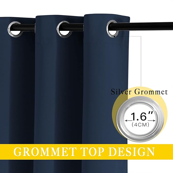 NICETOWN Blackout Navy Blue Bedroom Curtain 118 inches Long, Grommet Thermal ...