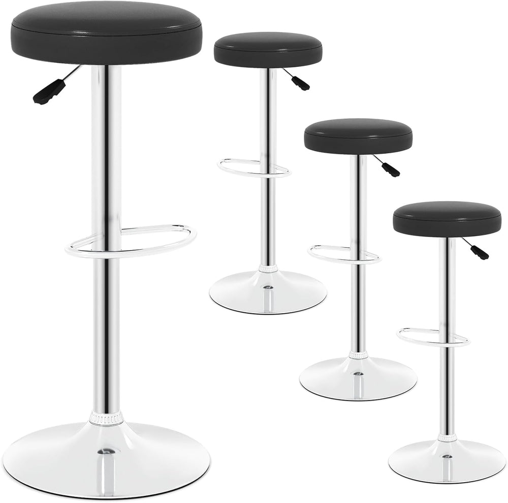 COSTWAY Height Adjustable Swivel Backless Round Bar Stools Set of 4, Black