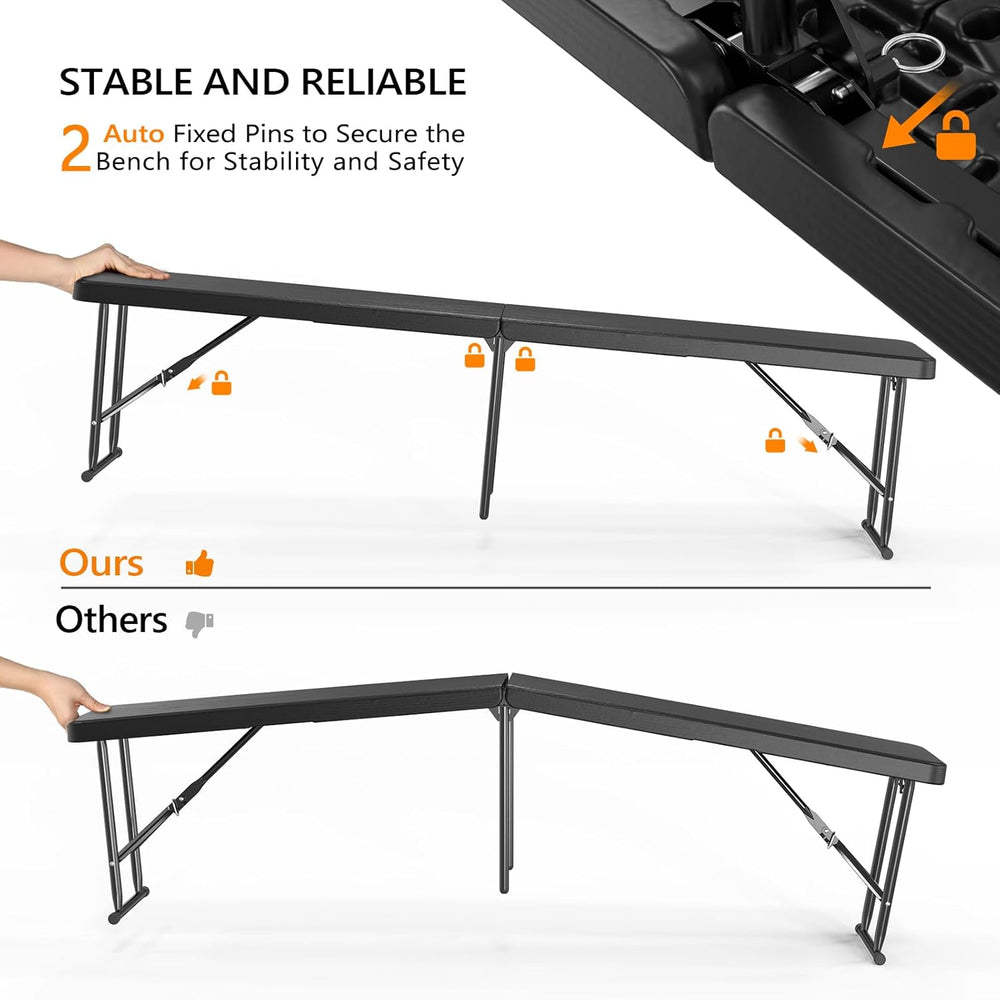 VINGLI 6 feet Plastic Folding Bench,Portable in/Outdoor Picnic Party Camping ...