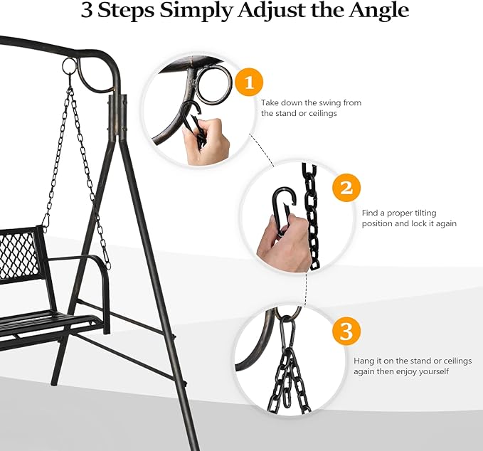 VINGLI Upgraded Metal Patio Porch Swing, 660 LBS Weight Capacity Steel Porch ...