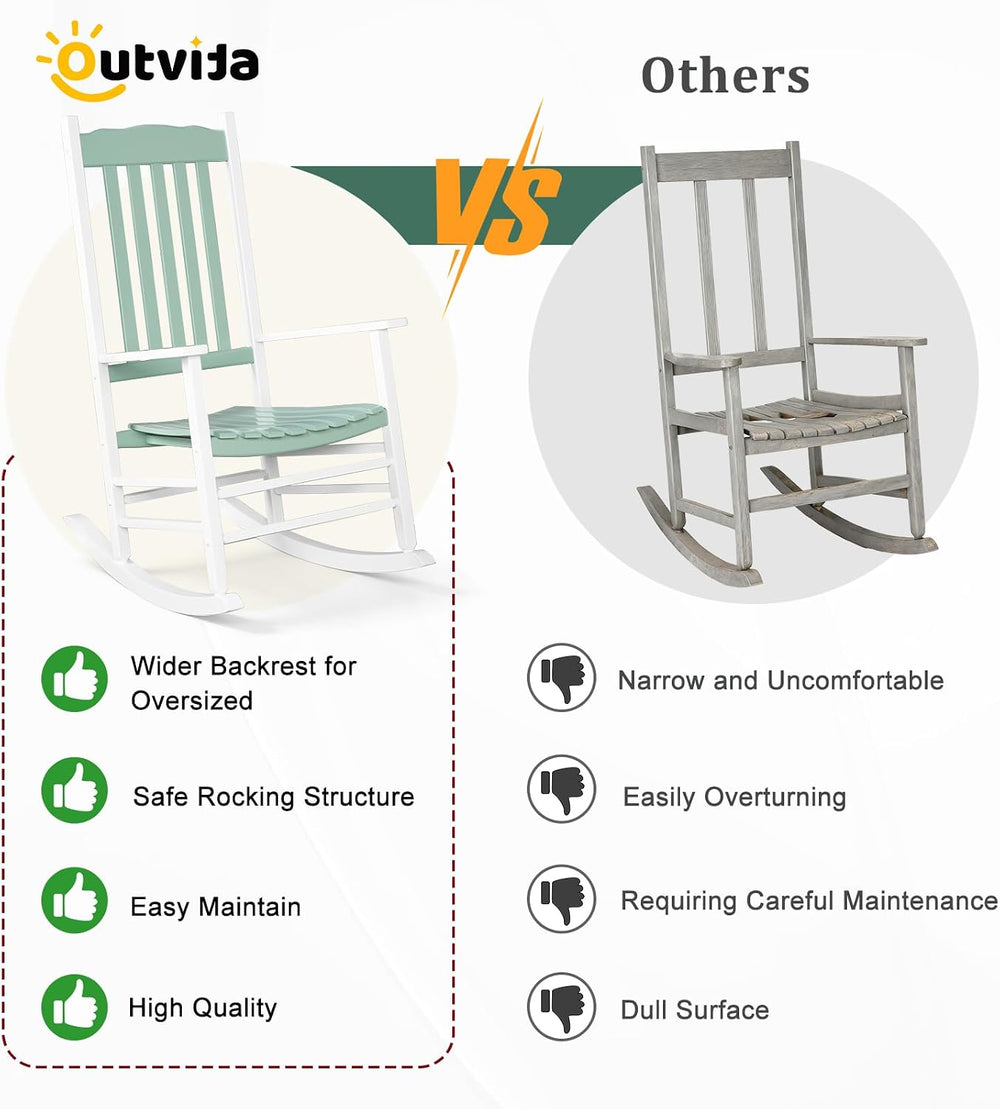 Outdoor Rocking Chair, Solid Wood Wave Shape Rocker, White & Green