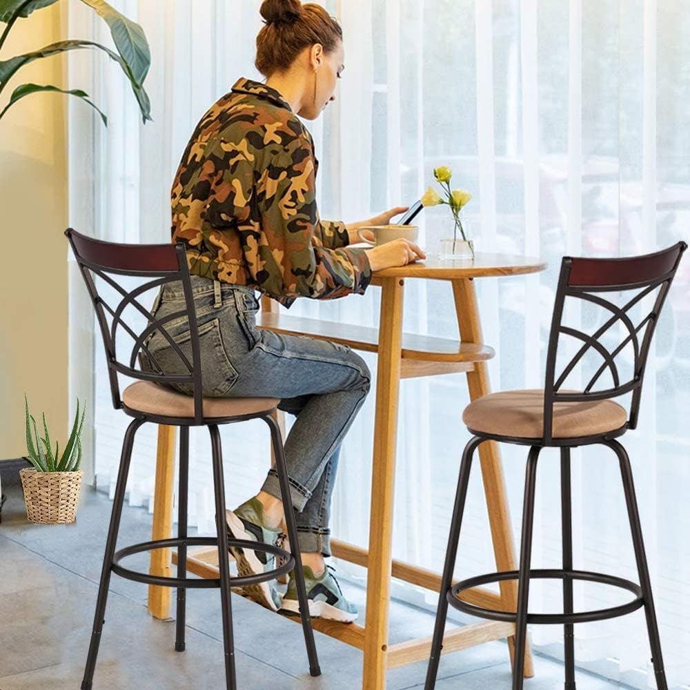 VECELO Barstools, Adjustable Counter Stools, Steel Bistro Pub Chairs, Bar Sto...