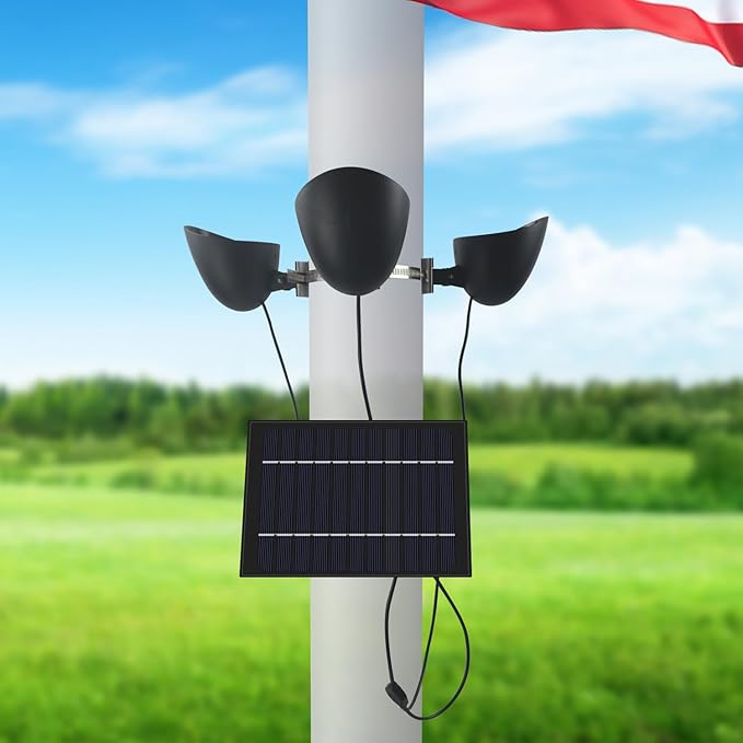 Solar Flag Pole Light 3 Super-Spotlights LEDs, Adjustable Metal Clamps Fits 2...