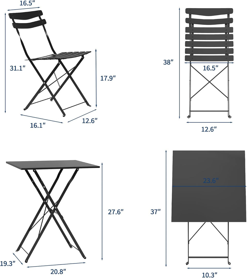 GAOMON 3-Piece Bistro Set – Steel Frame Space-Saving Folding Patio Furniture ...