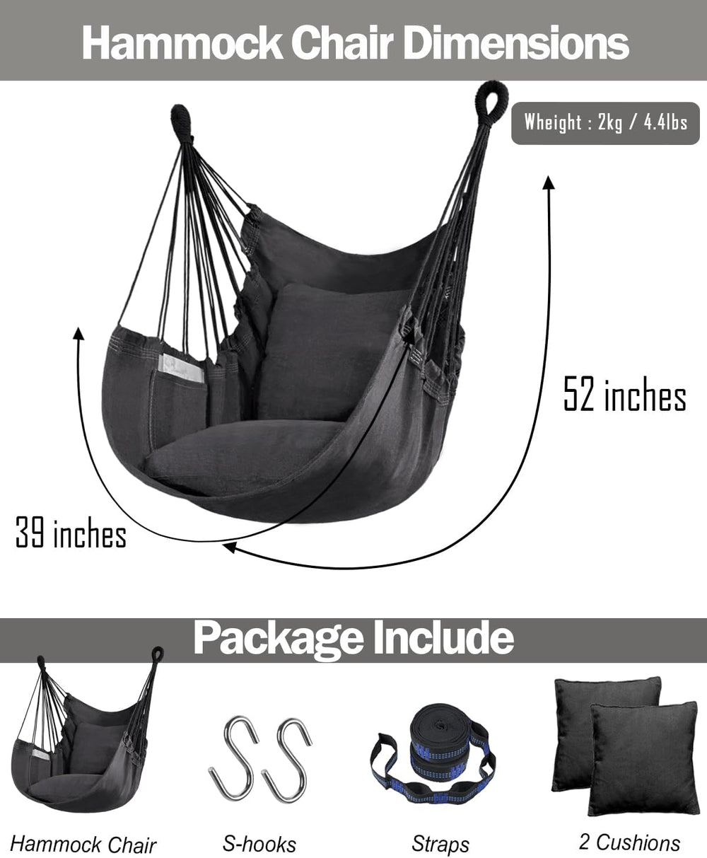 Halalona Hammock Chair Hanging Hammock Chair Rope Swing 2 Cushions Included-S...