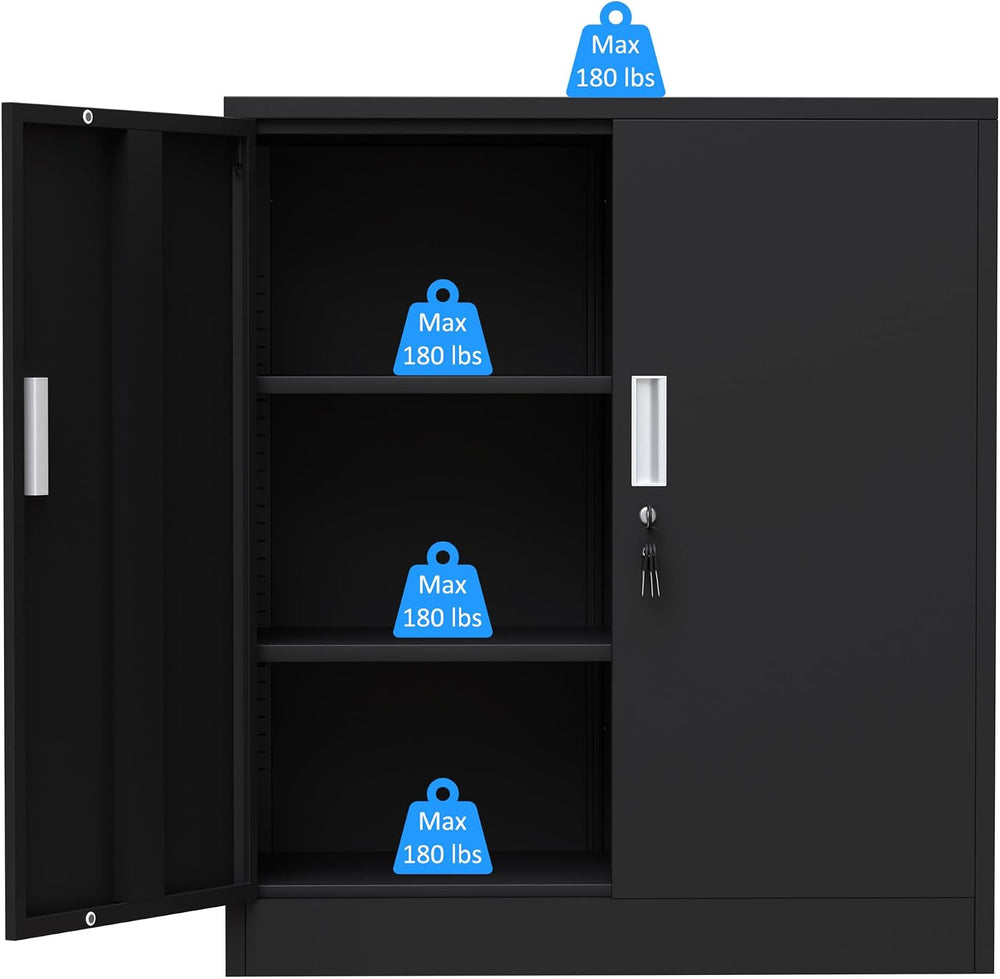 iJINGUR Metal Storage Cabinet with Locking Doors, 36.22" H, Black