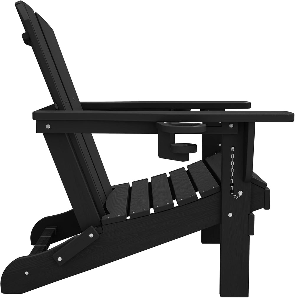 SERWALL Outdoor Adirondack Chair Set of 6 with Cup Holders,Foldable,Black