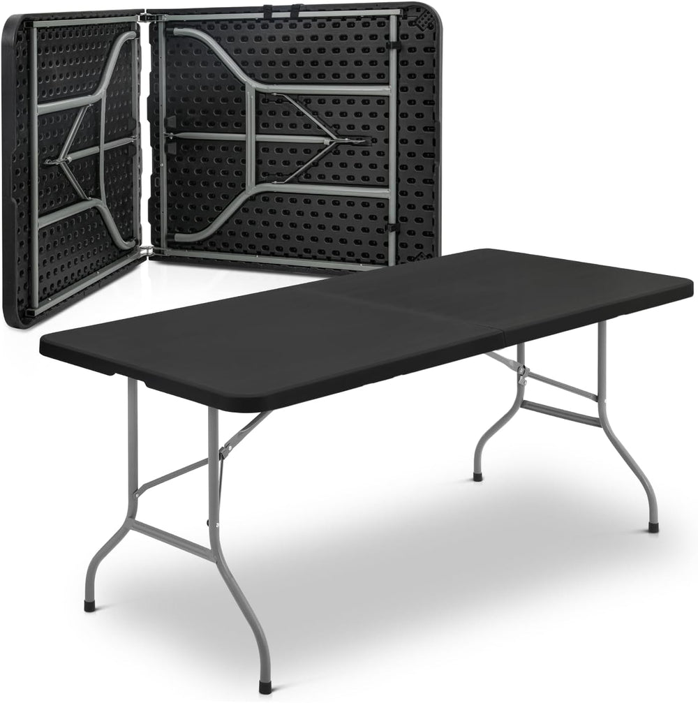 Magshion 6ft Plastic Foldable Table with Portable Handle, Black