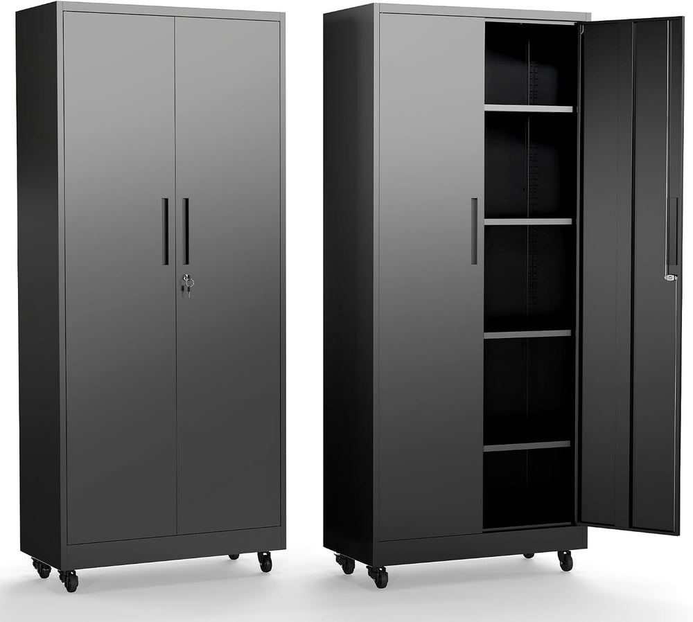 Metal Storage Cabinet, 73" H Garage Storage Cabinets with Wheels