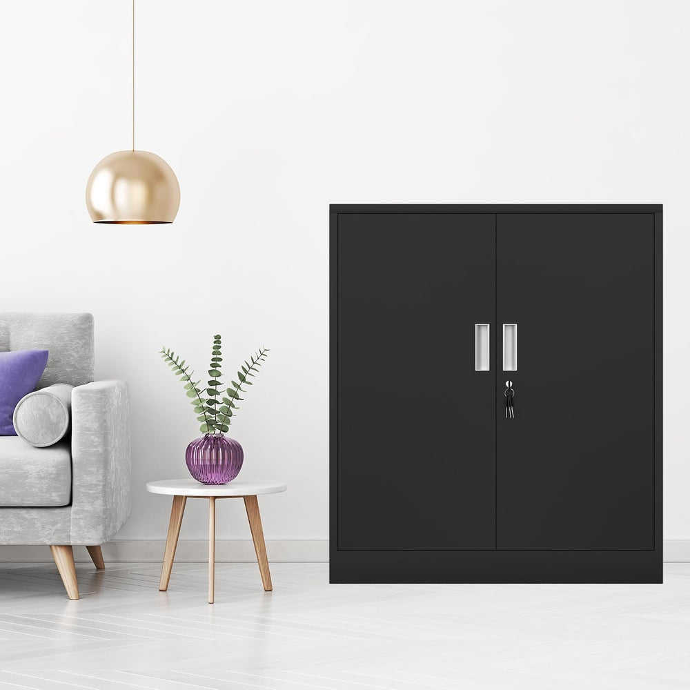 iJINGUR Metal Storage Cabinet with Locking Doors, 36.22" H, Black
