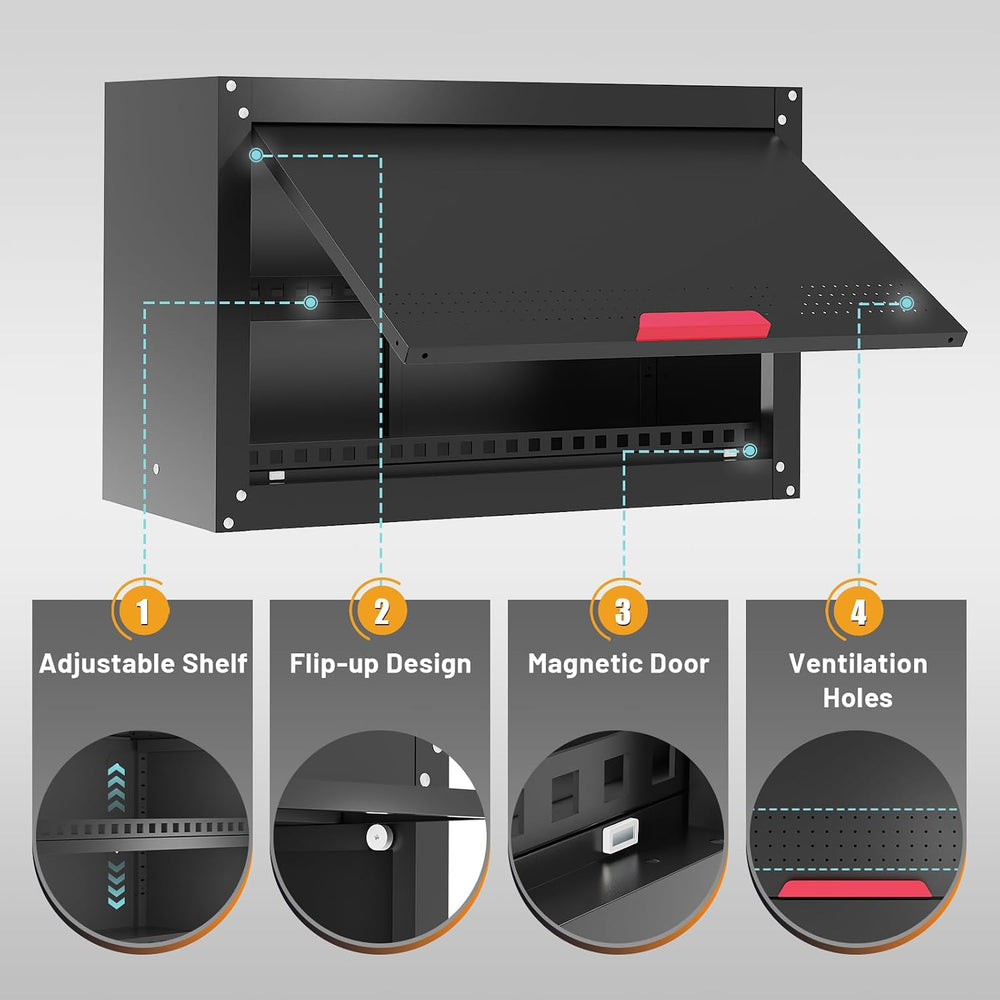30" W Garage Wall Cabinet,Up Flip Door Metal Wall Cabinet with Adjustabl...