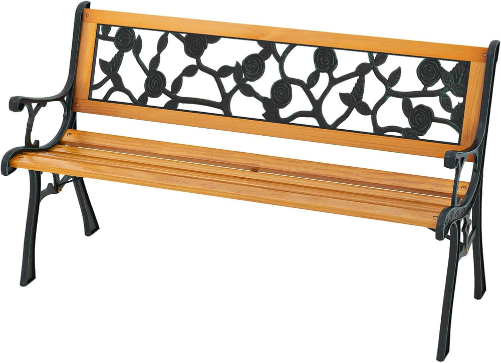 GIANTEX 49.5" 3-Person Outdoor Bench with Floral Pattern Backrest