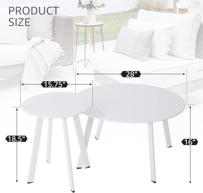 Patio Outdoor Coffee Table Set of 2 - Weather Resistant Outdoor Round End Tab...