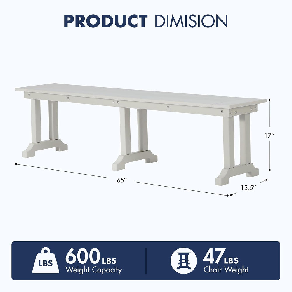 WO HOME FURNITURE 65" HDPE Outdoor Bench, 660 lbs Capacity, Sand