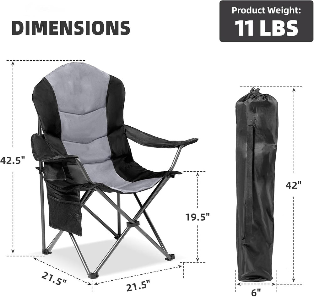2 Pack Folding Camping Chairs for Adults - High Back Padded Outdoor Lawn Chai...