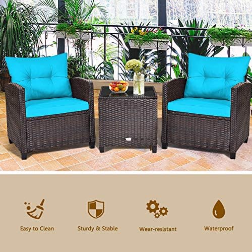 HAPPYGRILL 3-Piece Patio Furniture Set Outdoor Rattan Wicker Bistro Sofa Set ...