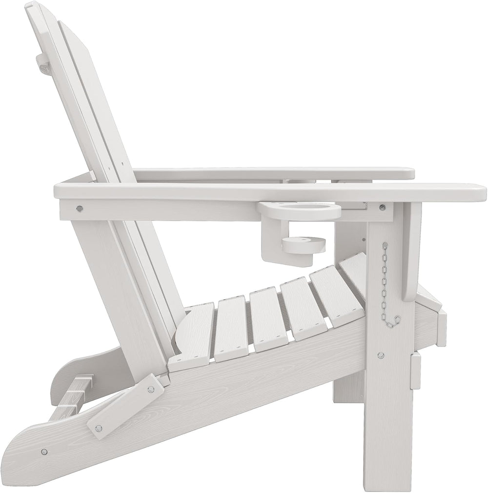SERWALL Outdoor Adirondack Chair Set of 2 with Cup Holders,Foldable,White