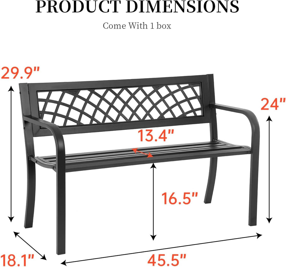 BestMassage | 45.5" Outdoor Garden Bench | Black | 400lbs Load Capacity