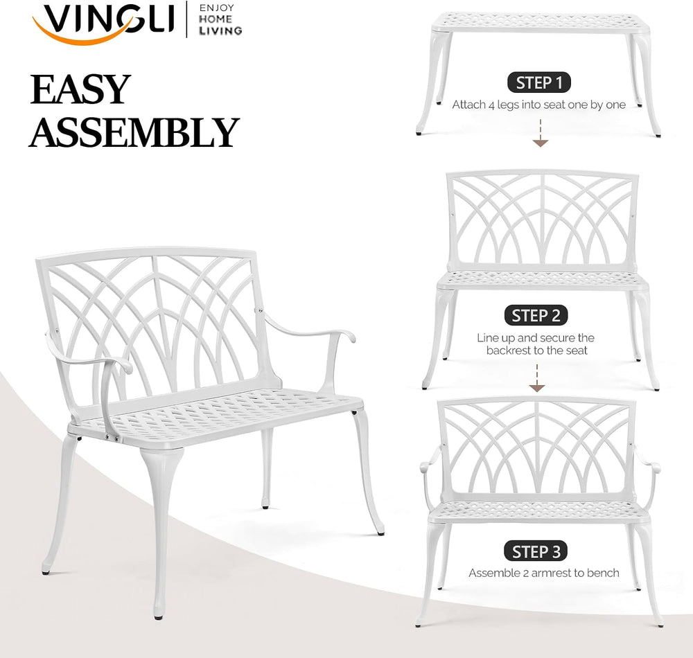 VINGLI 38" Outdoor Bench Cast Aluminium Garden Bench, Orchid Porch Bench...