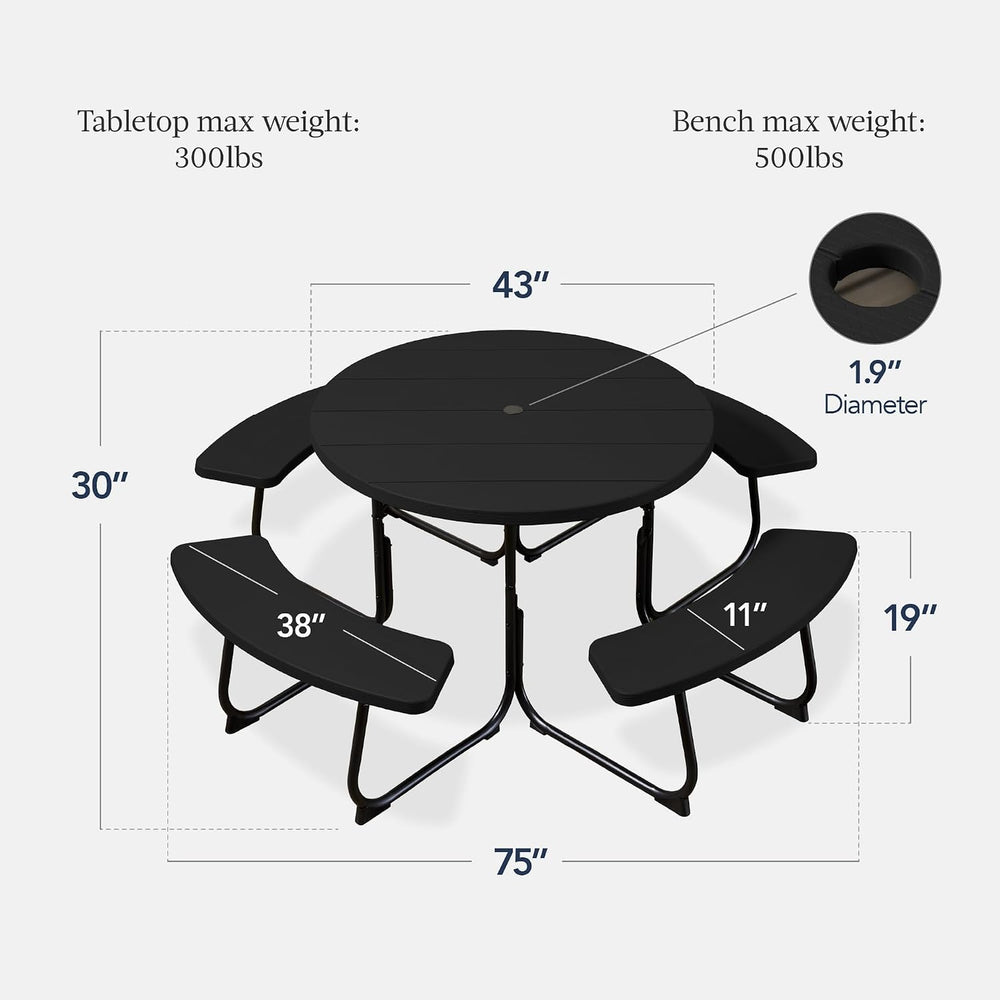 Best Choice Products 8-Person Outdoor Bench Patio Picnic Table, Circular w/ 4...