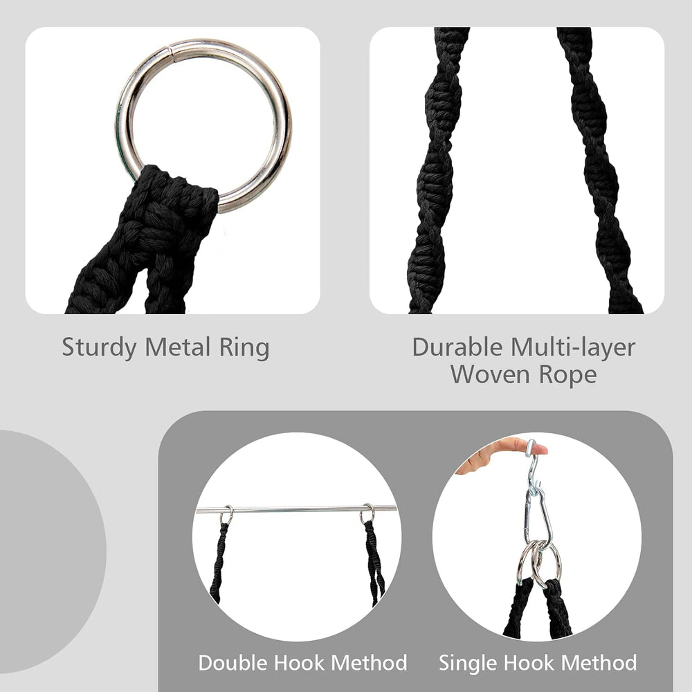 Giantex Hammock Chair Macrame Swing with Cushion & Hardware Kit, Black