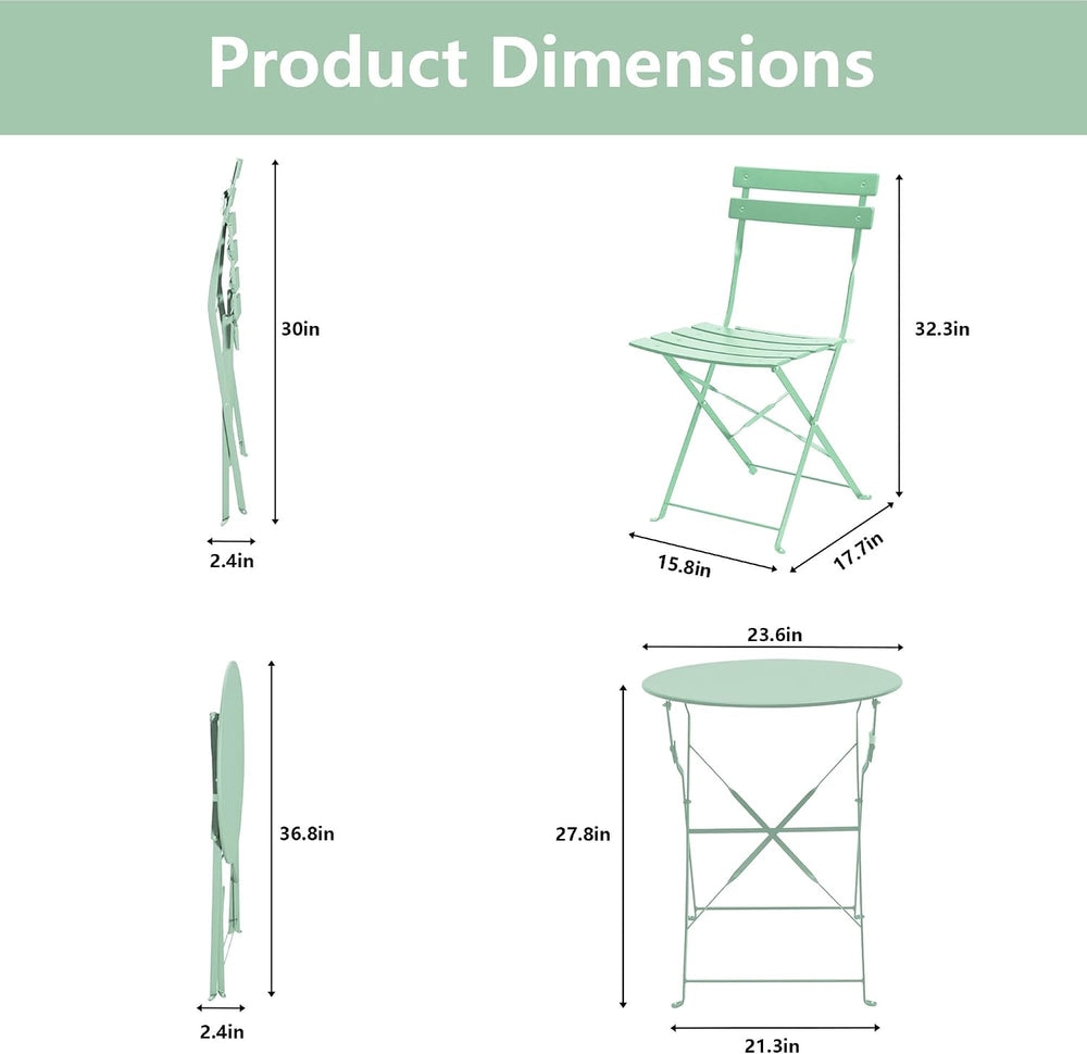 3-Piece Patio Bistro Set, Folding Outdoor Bistro Table and Chairs with Sturdy...