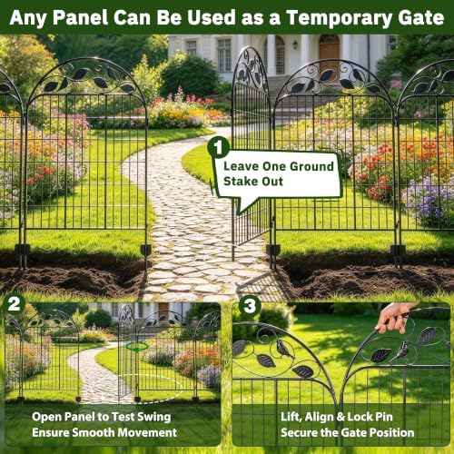 Decorative Garden Fence, 32in H x 12ft L Arched Metal Animal Barrier Fence, R...