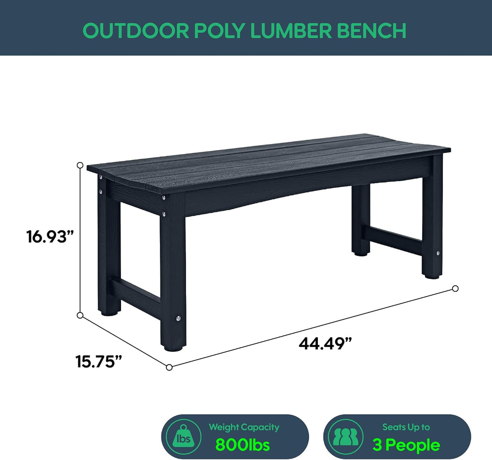Weatherproof HIPS Outdoor Bench, 2-Person Patio Dining Bench, All-Weather Pol...
