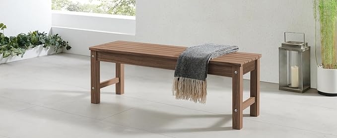 Psilvam 2-Person Outdoor Poly Lumber Patio Backless Bench, Fade-Resistant &am...