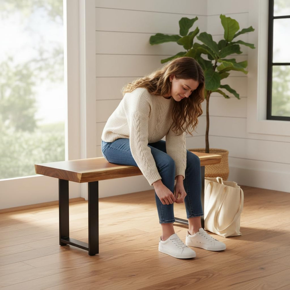 Live Edge Wood Bench 31 inch Long Natural Wooden Entryway Bench
