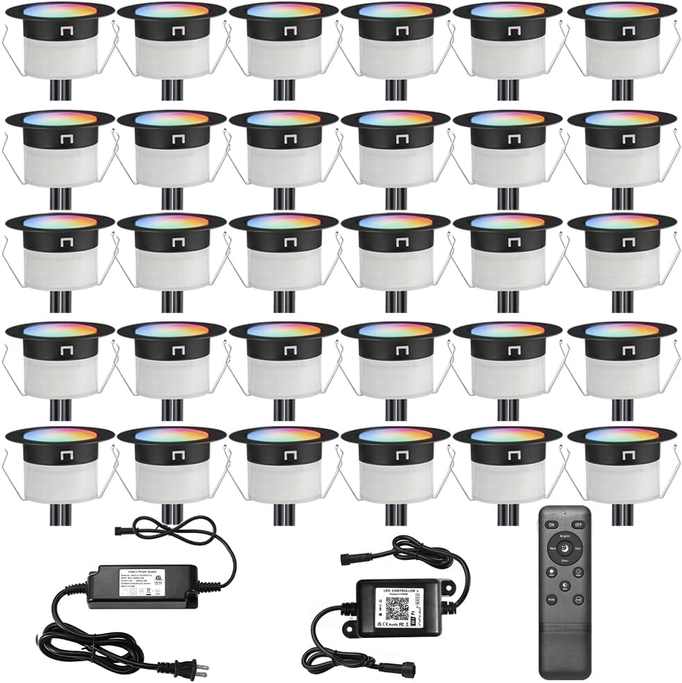 LED Deck Lights Kit, 30 Pack Φ1.22" Low Voltage WiFi Smart Recessed RGBW...