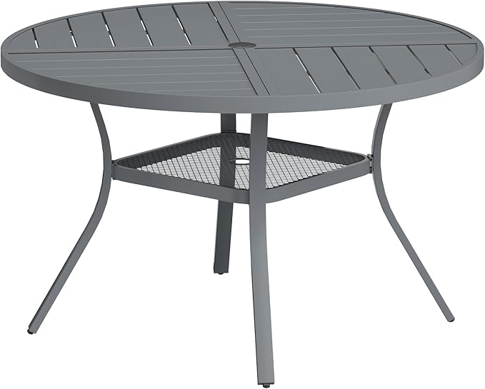 VICLLAX Round Patio Table with Adjustable Umbrella Hole for 4, All Weather Me...