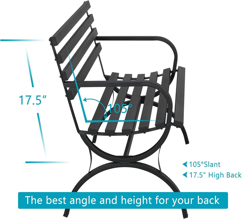 MFSTUDIO Outdoor Garden Patio Bench,Iron Metal Steel Frame Park Bench with Ba...