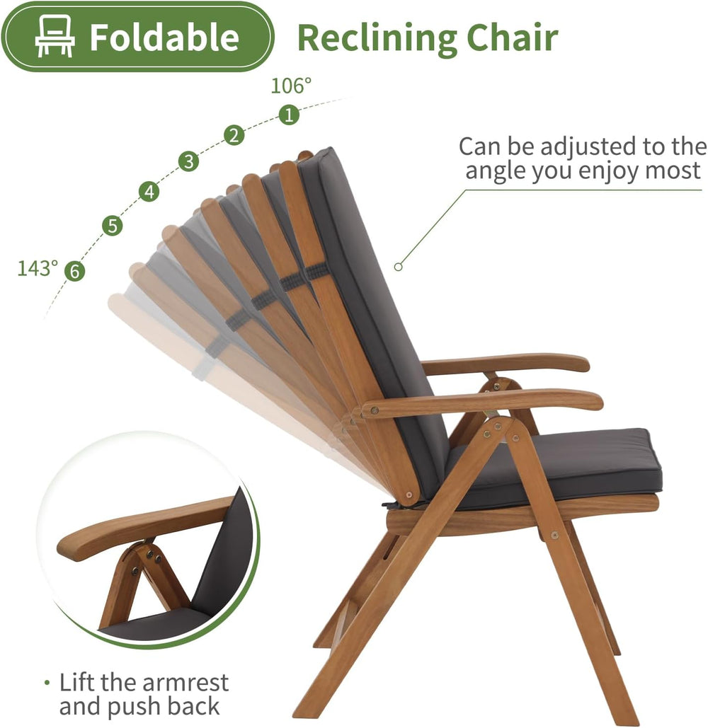 OC Orange-Casual Folding Patio Dining Chair Set of 4, Wood Chair,Dark Grey