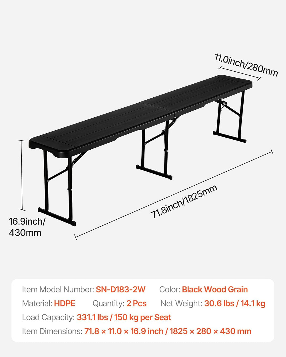 VEVOR Plastic Folding Bench, Soccer Multipurpose Entertaining Activities