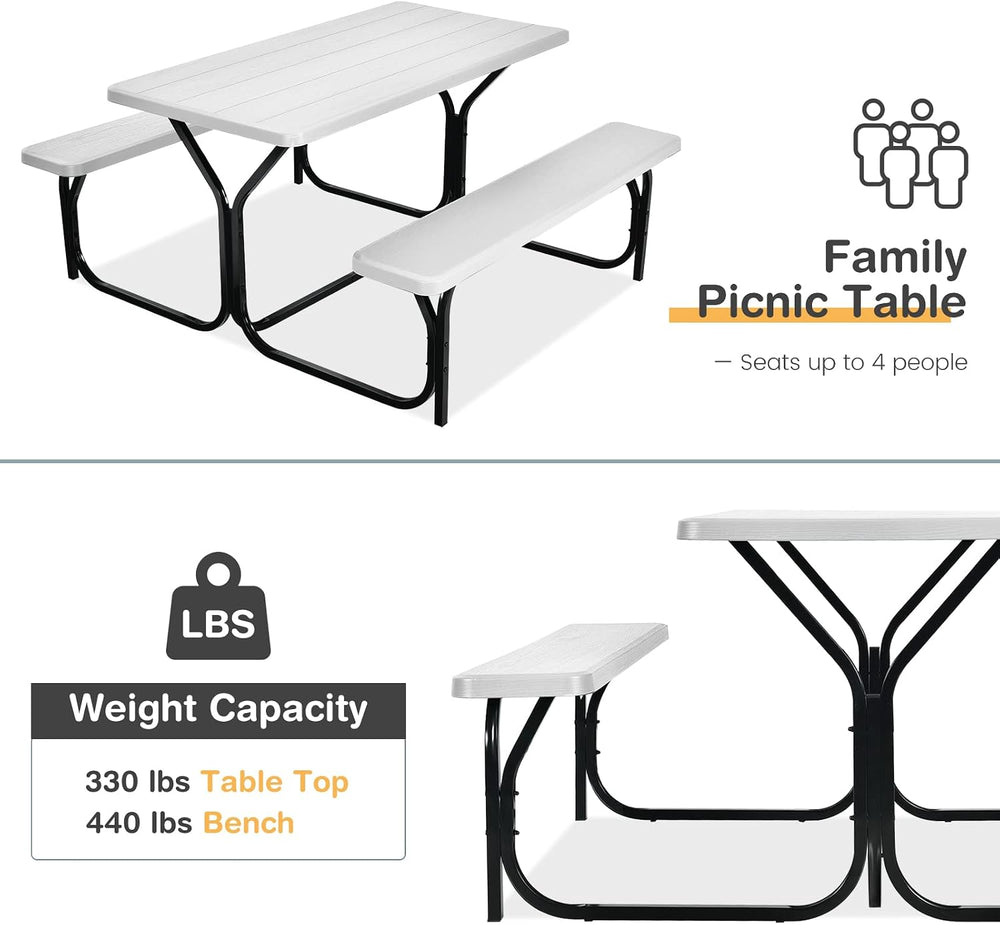 COSTWAY Outdoor Picnic Table, HDPE Plastic Picnic Table Bench Set