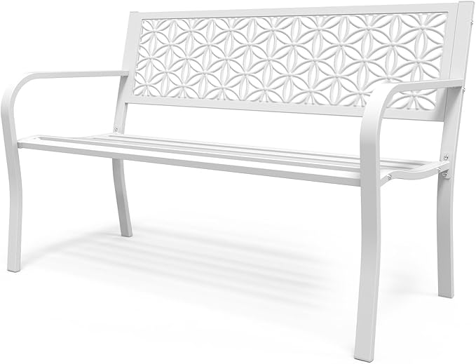 VINGLI 50" Outdoor Bench Metal with Floral Back, Garden Bench Front Porc...