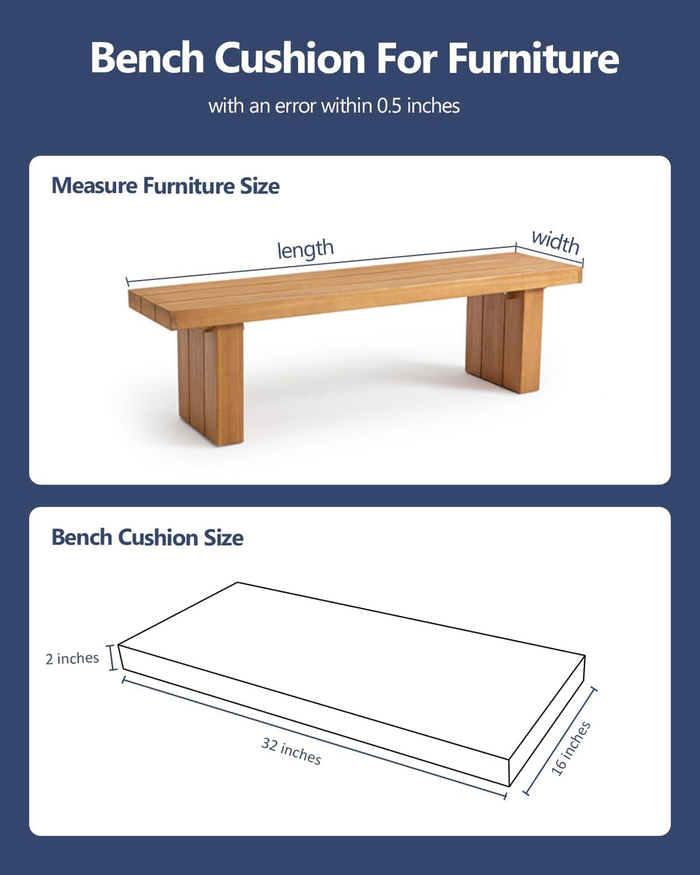 32x16x2 Outdoor Bench Cushion, Strengthen Waterproof Seat Cushions, High-Dens...
