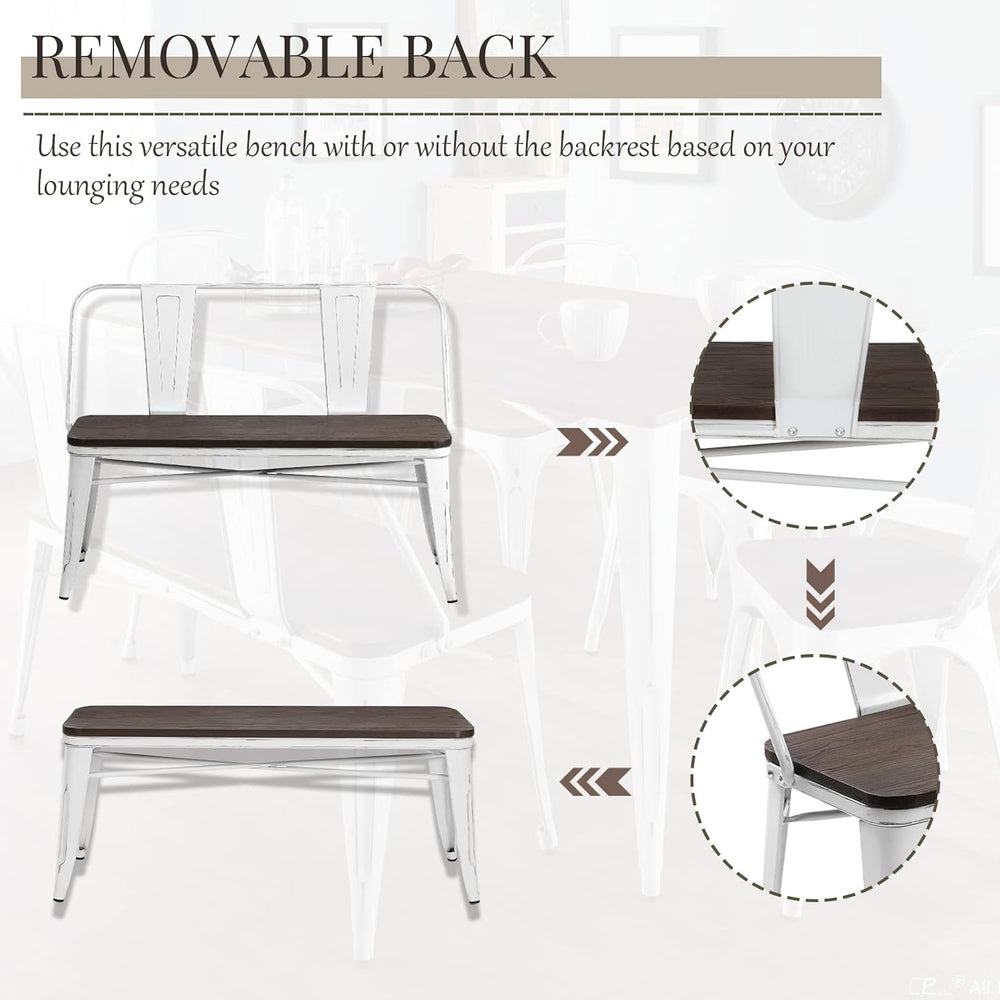 YOLENY Dining Bench, Farmhouse Metal Entryway Chair with Back, Industrial Mid...