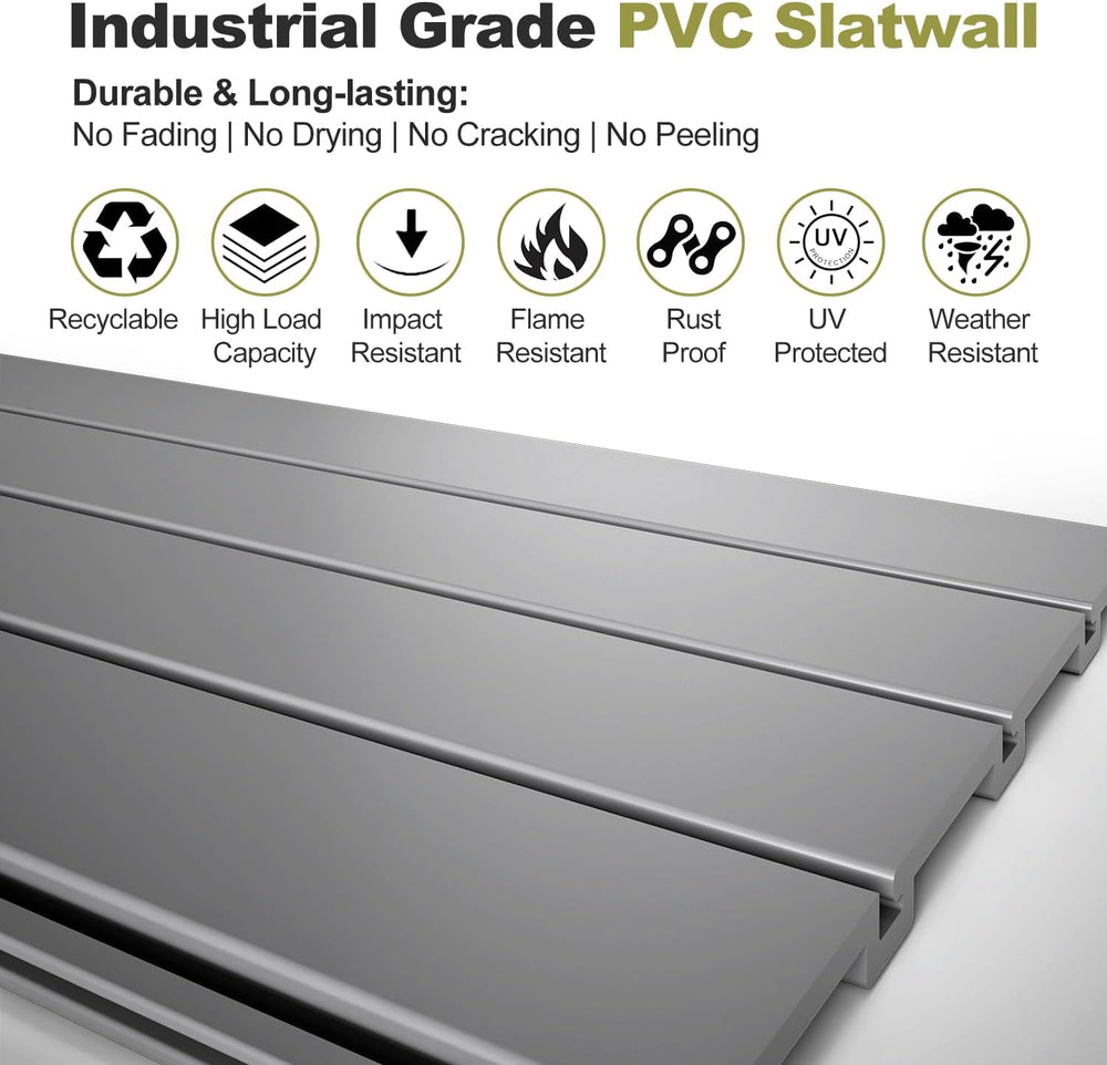 Slatwall Panel Garage Wall Organizer, Grey, 8'H x 4'W