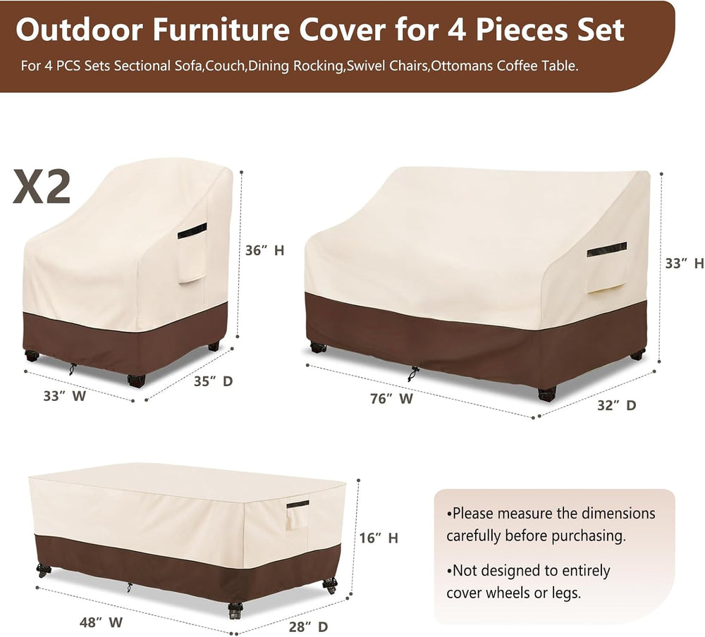 Waterproof Outdoor Patio Furniture Covers 4 Piece Set,XXL-Large,Beige