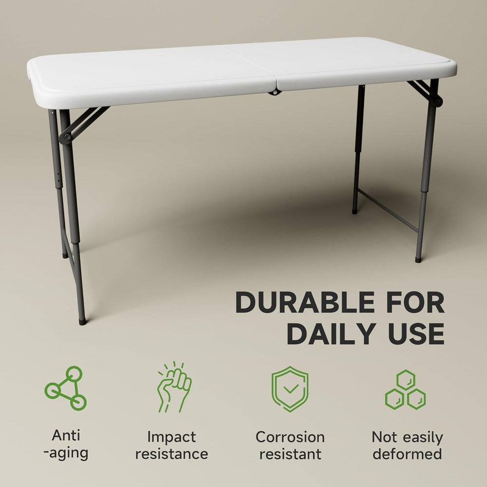 Folding Table 4 Foot - 3-Position Adjustable Height, Heavy Duty 400 lbs Capac...